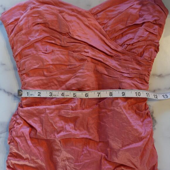 BCBGMAXAZRIA Dress Womens 8 Coral Fleur Strapless Ruched Taffeta Lace Mini Party - Picture 9 of 11